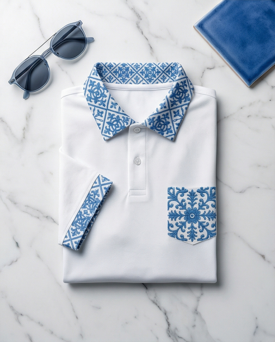 Polo LuxSun® com padrão azulejo português exclusivo